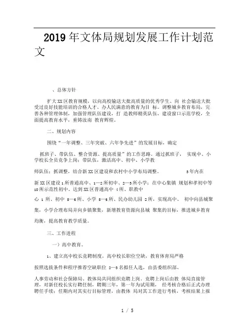 2019年文体局规划发展工作计划范文