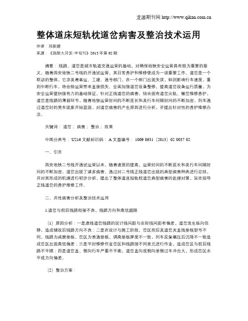 整体道床短轨枕道岔病害及整治技术运用