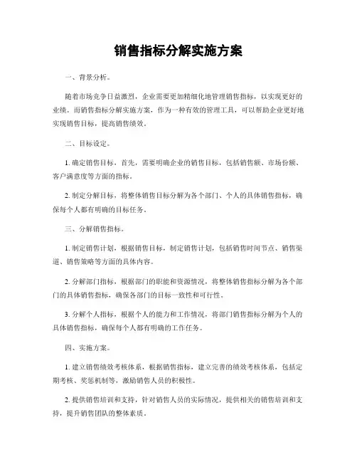 销售指标分解实施方案