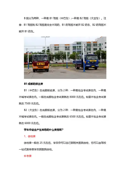 成都考B类驾照需要多少费用