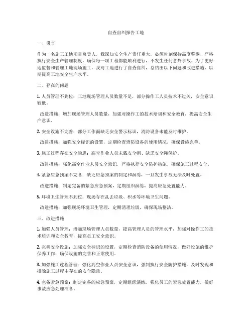 自查自纠报告工地