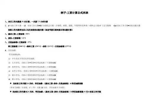 员工工资计算公式列表表项(模板)
