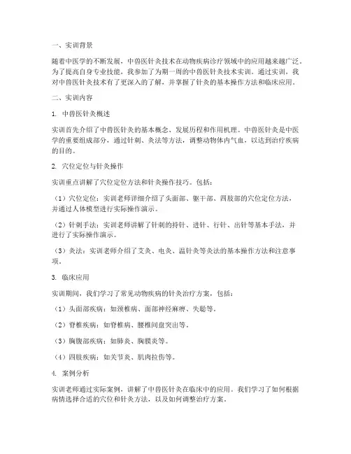 中兽医针灸技术实训报告