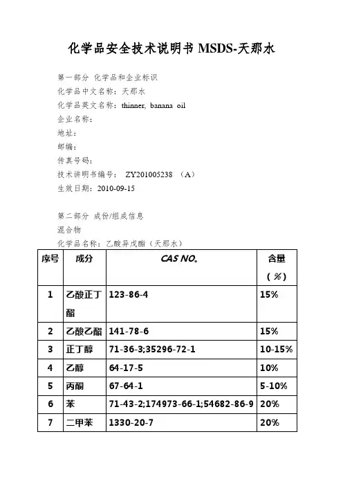化学品安全技术说明书MSDS-天那水