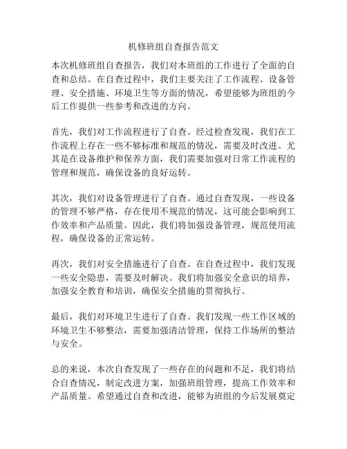 机修班组自查报告范文