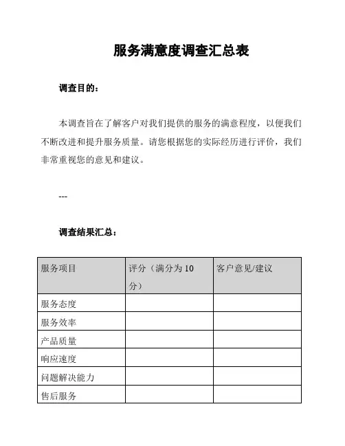 服务满意度调查汇总表