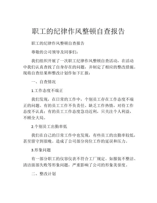职工的纪律作风整顿自查报告