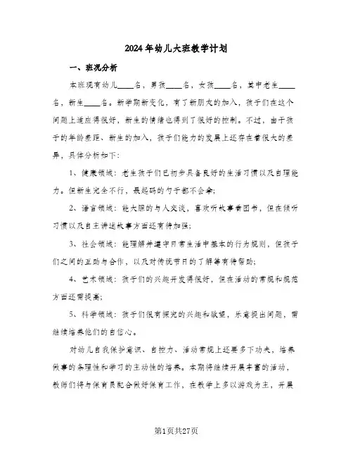 2024年幼儿大班教学计划(5篇)
