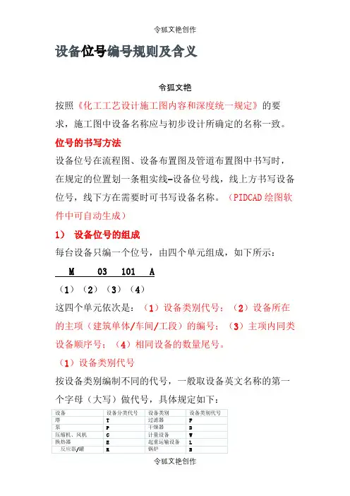 设备位号编号规则及含义及管道代号之令狐文艳创作