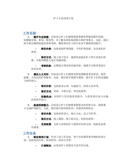 护士专业改善计划