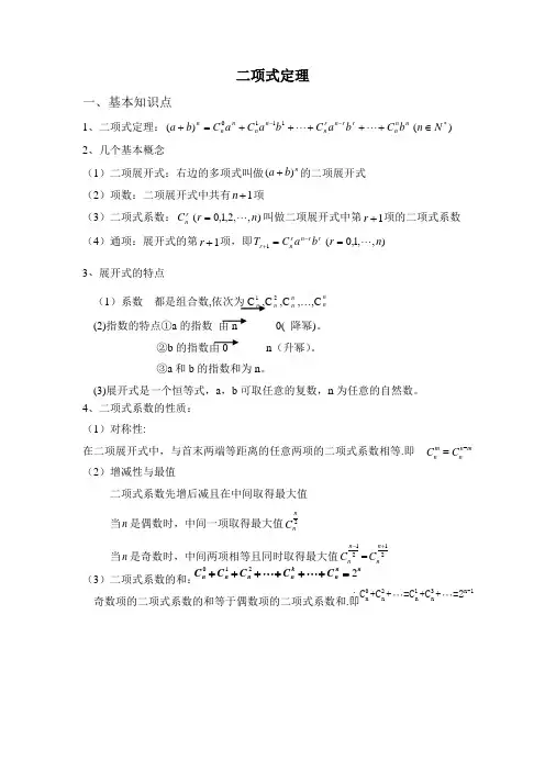 二项式定理知识点及典型题型总结