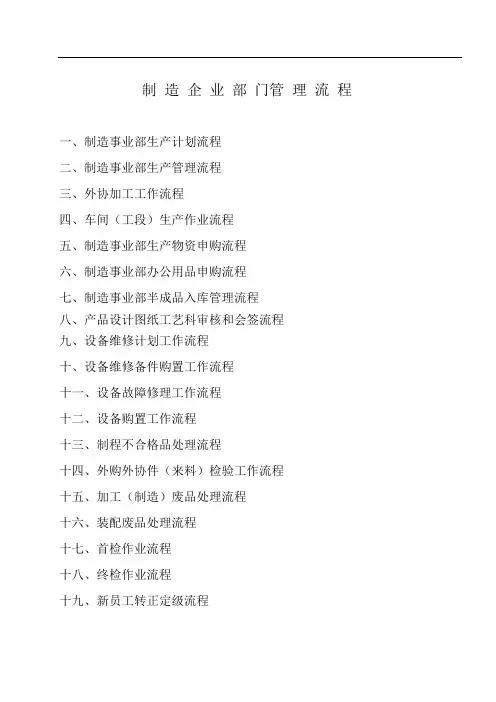 生产制造企业各部门管理流程结构图(直接应用,资料难得)
