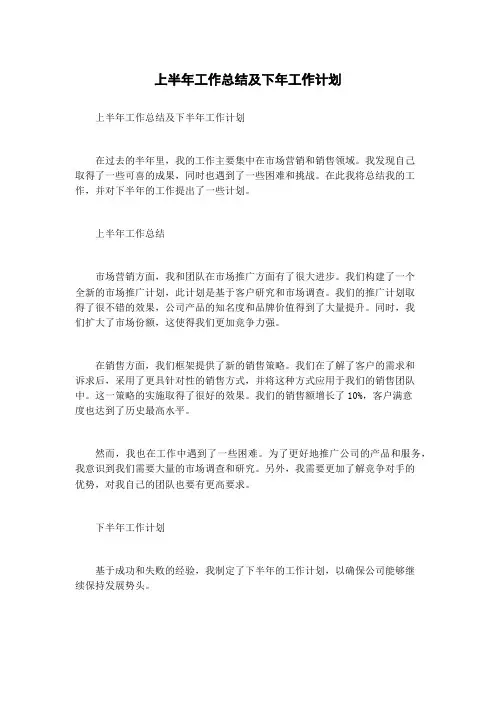 上半年工作总结及下年工作计划