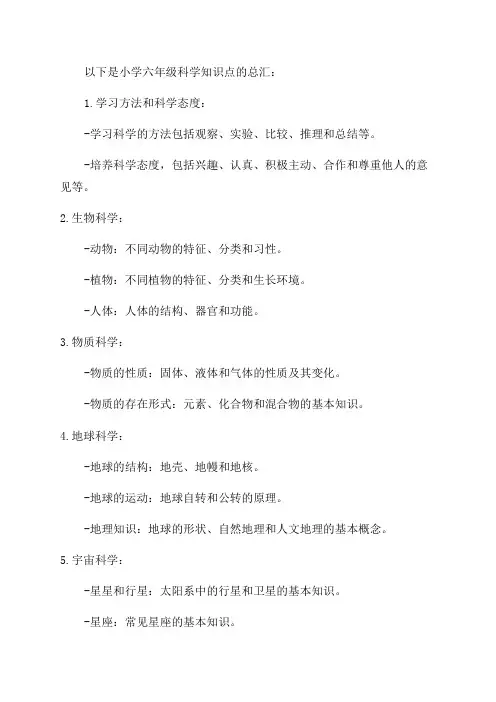 小学六年级科学知识点总汇