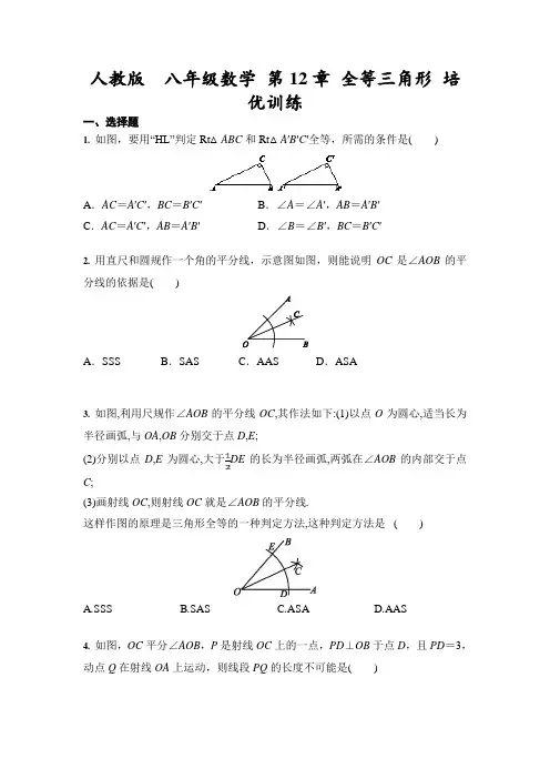 人教版  八年级数学上册 第12章 全等三角形 培优训练(含答案)