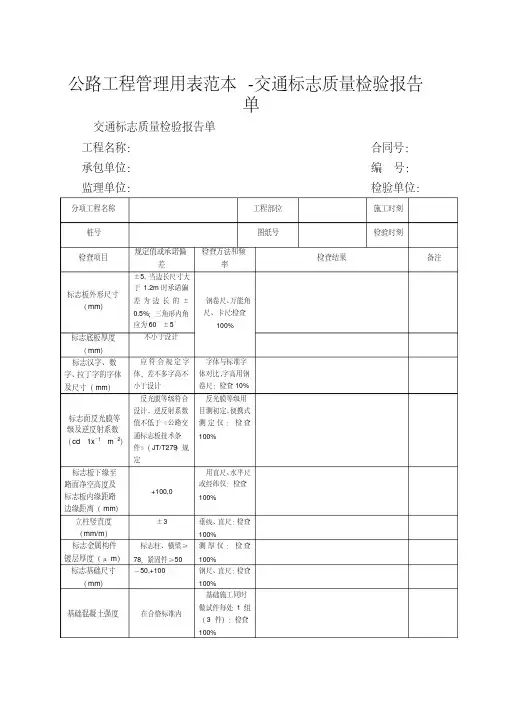 公路工程管理用表范本-交通标志质量检验报告单(20200514191147)