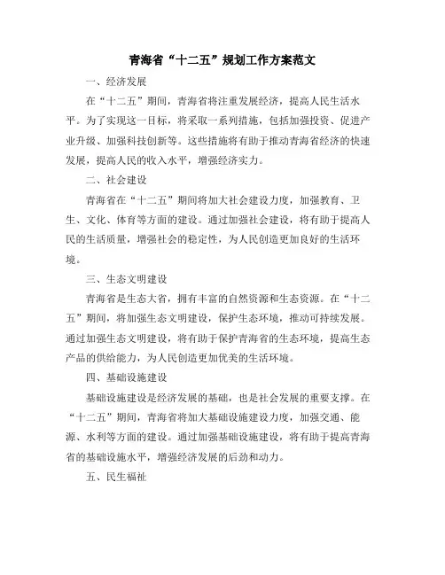青海省“十二五”规划工作方案范文