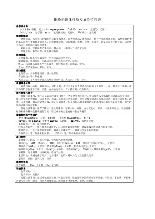 铜粉的理化性质及危险特性表