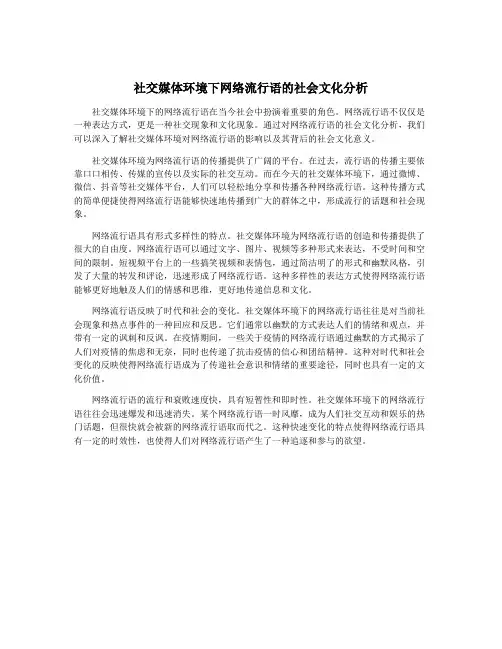 社交媒体环境下网络流行语的社会文化分析