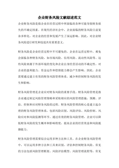 企业财务风险文献综述范文