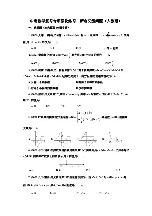 中考数学复习专项强化练习：新定义型问题(人教版)