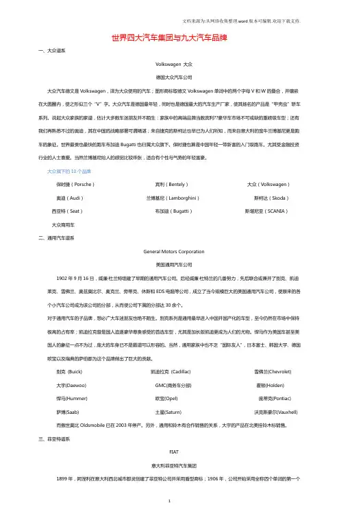 世界四大汽车集团与九大汽车品牌