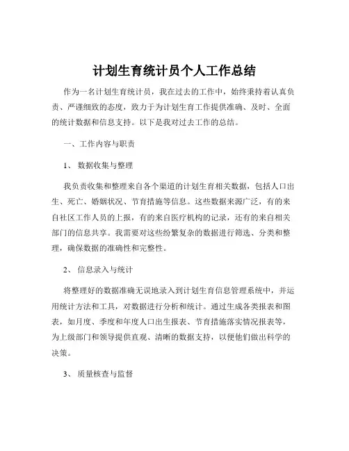 计划生育统计员个人工作总结