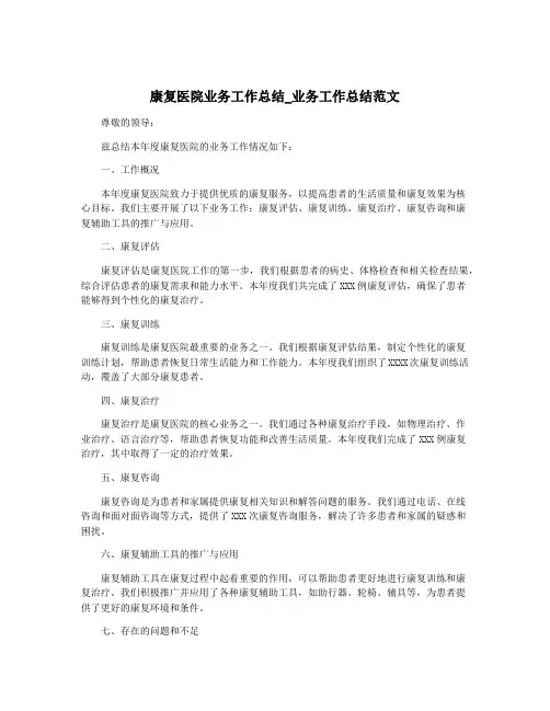 康复医院业务工作总结_业务工作总结范文