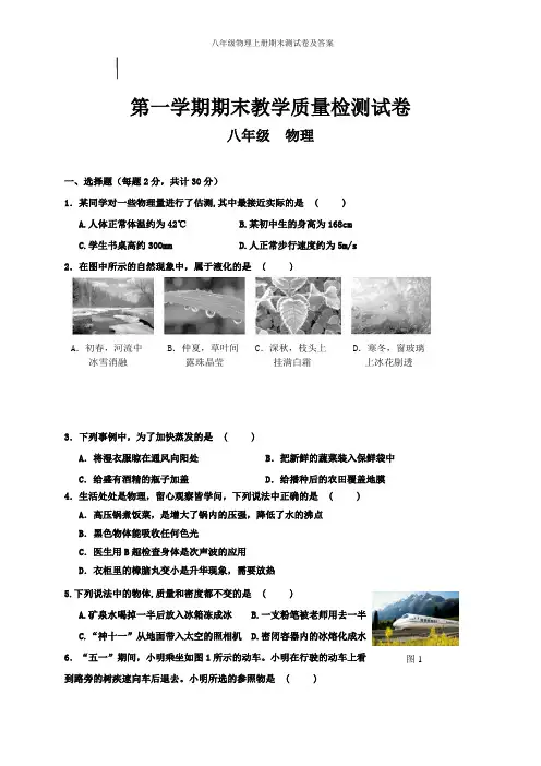 北师大版2019八年级物理上册期末测试卷及答案
