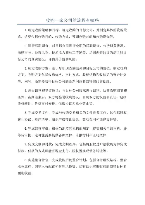 收购一家公司的流程有哪些