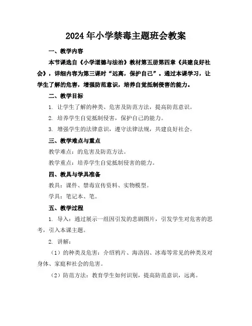 2024年小学禁毒主题班会教案