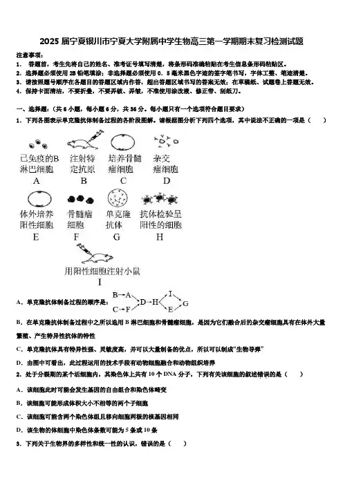 2025届宁夏银川市宁夏大学附属中学生物高三第一学期期末复习检测试题含解析