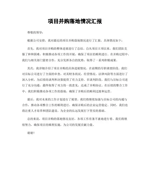 项目并购落地情况汇报