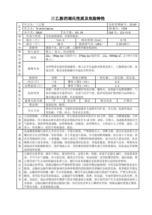 三乙胺的理化性质及危险特性