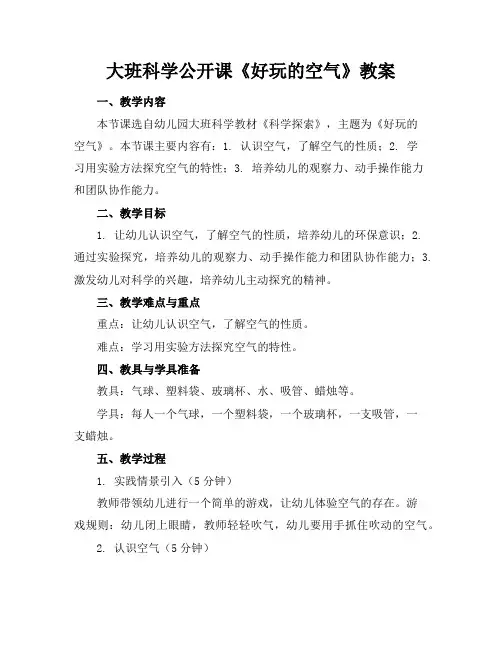 大班科学公开课《好玩的空气》教案