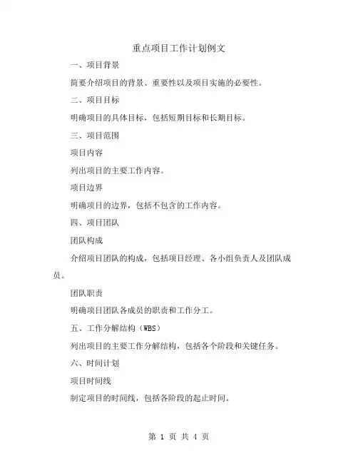 重点项目工作计划例文