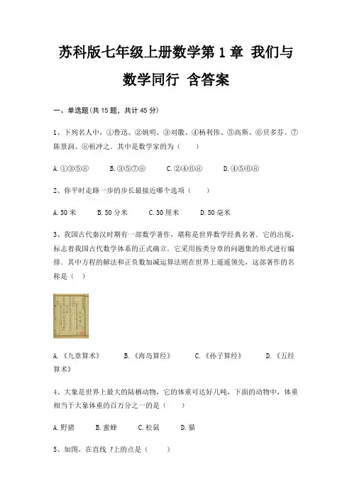 苏科版七年级上册数学第1章 我们与数学同行 含答案