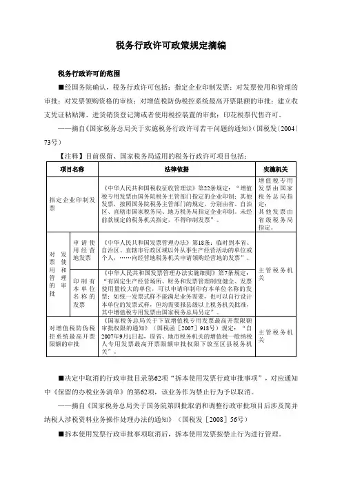 税务行政许可政策规定摘编
