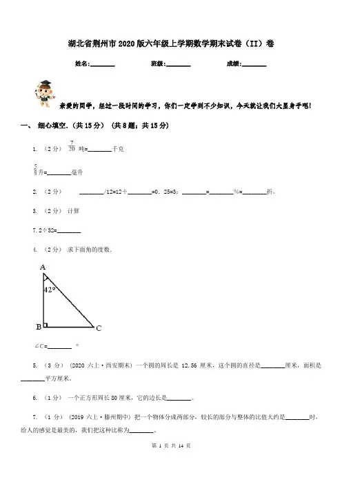 湖北省荆州市2020版六年级上学期数学期末试卷(II)卷