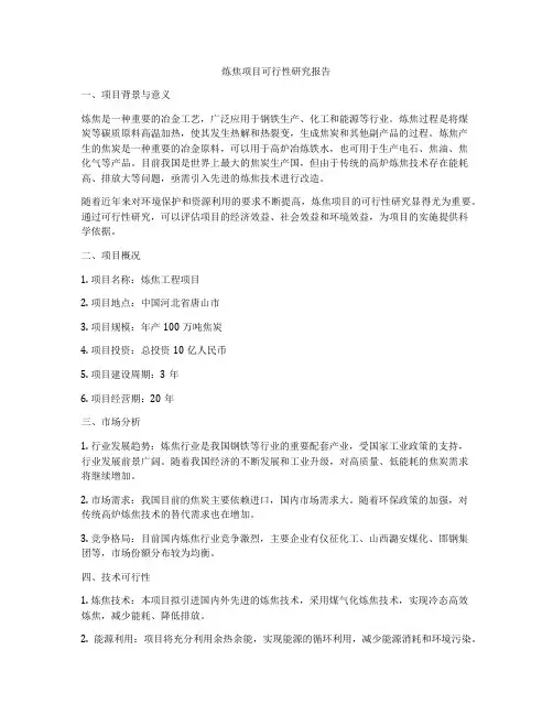 炼焦项目可行性研究报告