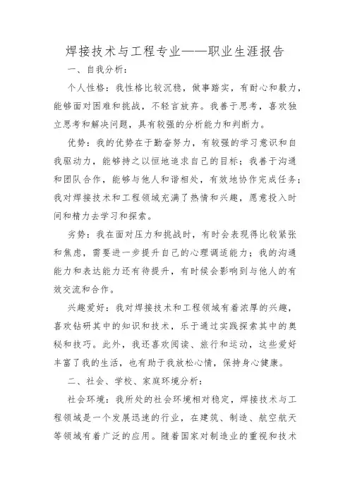 焊接技术与工程专业——职业生涯报告