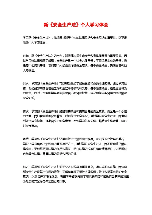 新《安全生产法》个人学习体会 (2)
