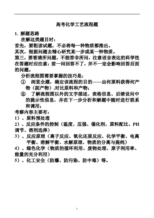 (完整word版)高考化学工艺流程题