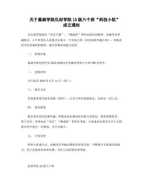 “科技小组”成立通知