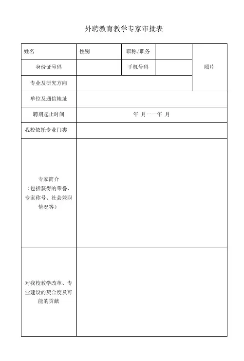 外聘教育教学专家审批表(模板)