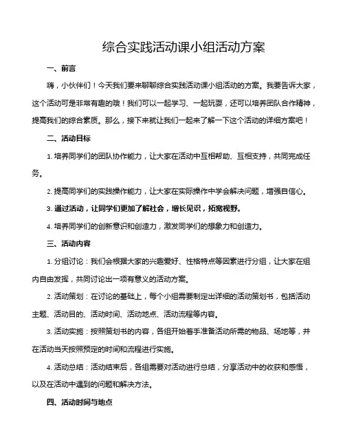 综合实践活动课小组活动方案