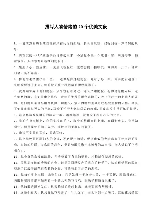 描写人物情绪的20个优美文段