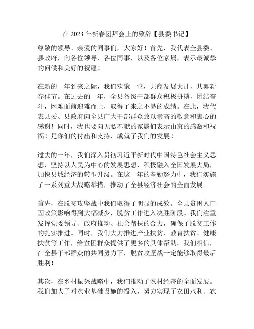 在2023年新春团拜会上的致辞【县委书记】