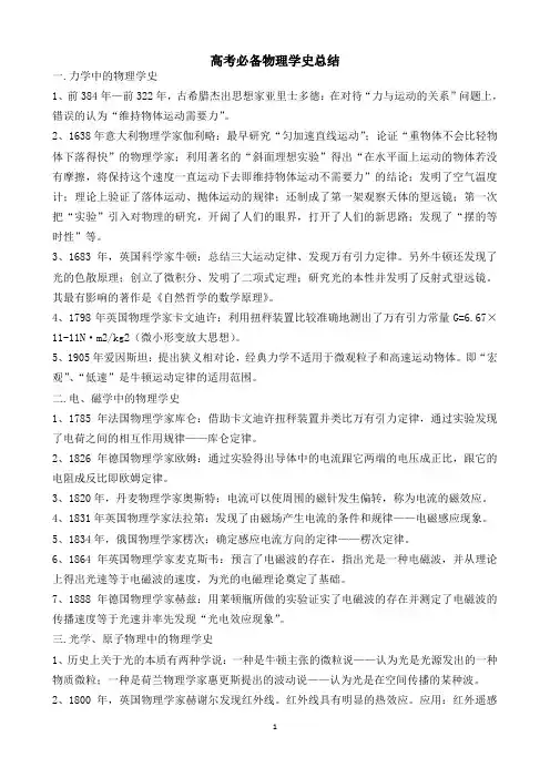 高考必备物理学史总结