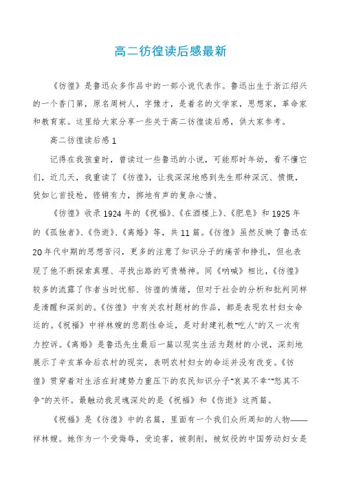 高二彷徨读后感最新